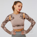 Top Running Fitness Women Camo Mesh Custom Logo Long Sleeve Seamless Sports Yoga Top